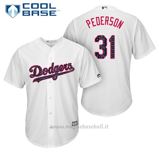 Maglia Baseball Uomo Los Angeles Dodgers 2017 Estrellas y Rayas Joc Pederson Bianco Cool Base